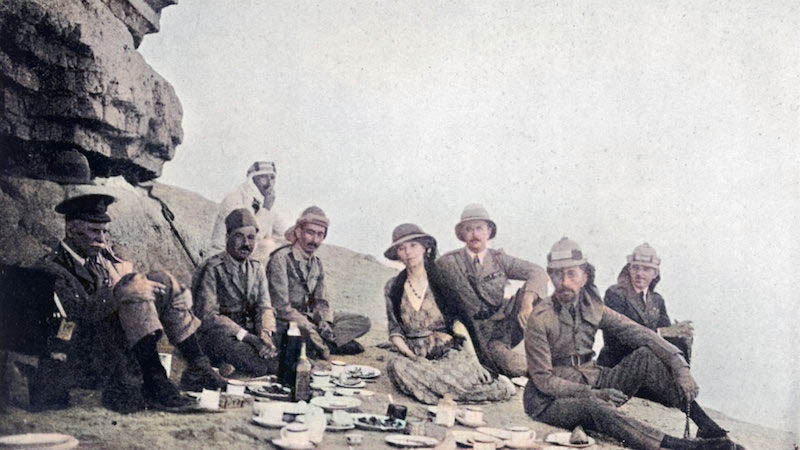 Gertrude Bell with King Faisal and company at picnic in 1922